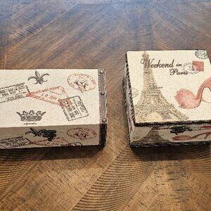 NEW 2 Fabric Storage Box Boxes Faux Luggage Trunk Paris France Eiffel Tower